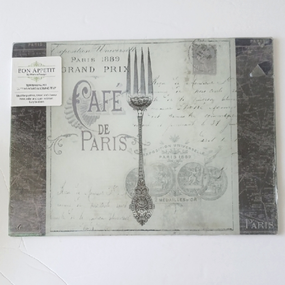 Maison Rouge Cafe de Paris TEMPERED GLASS RECTANG CUTTING BOARD & SERVING TRAY